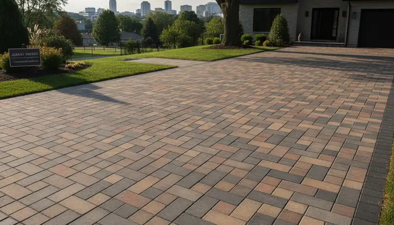 Interlocking paver driveway installation by professional landscapers in Albany, NY