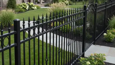 Ornamental black metal fence installation in Albany NY by Chop Chop Landscaping for durable property design