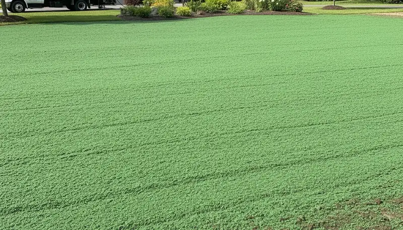 Fresh hydroseed lawn coverage on prepared soil by Chop Chop Landscaping in Albany, NY