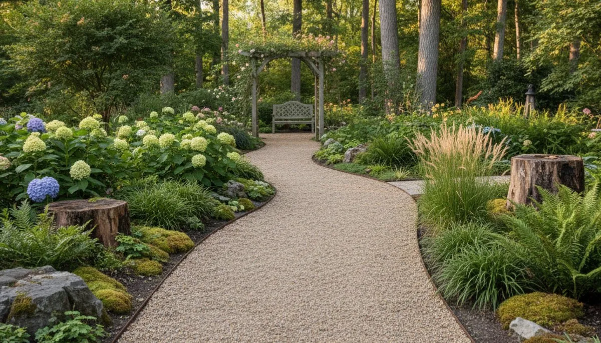 Professionally installed pea gravel garden pathway by landscaping experts in Albany, NY