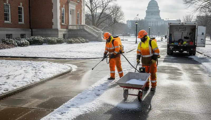Professional de-icing and salt application on driveways and walkways in Albany, NY by Chop Chop Landscaping