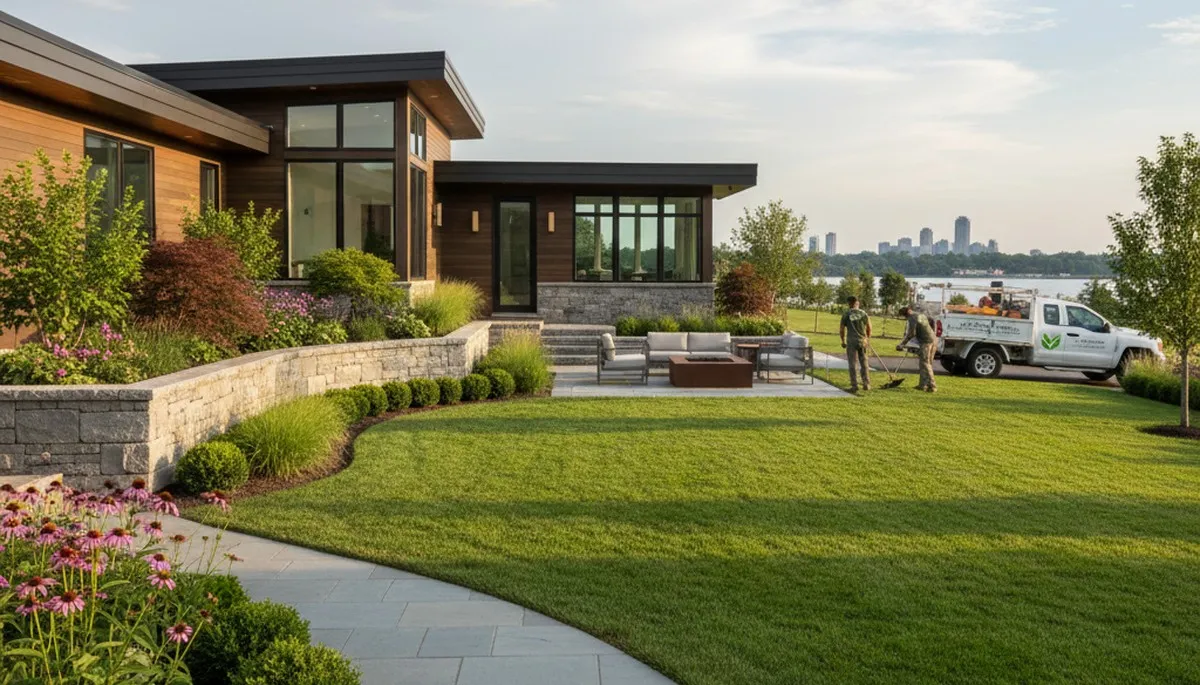 Landscaping crew in Albany, NY providing lawn care and landscape maintenance services