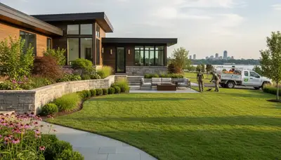 Landscaping crew in Albany, NY providing lawn care and landscape maintenance services