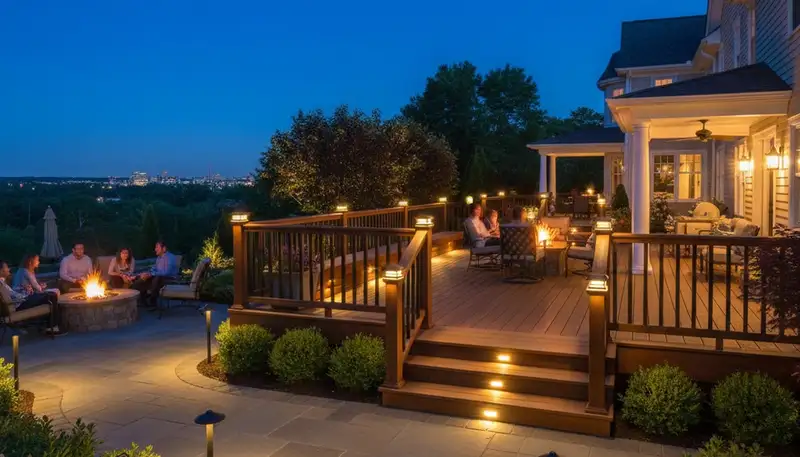 Illuminated deck and patio landscape lighting design by professional landscapers in Albany, NY